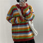 Autumn and Winter College Style Color Stripes Student Loose Mid-length Coat Sweater Women