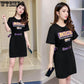 Casual Loose Short Sleeve Printed Bouquet Belt T-Shirt Dress Summer