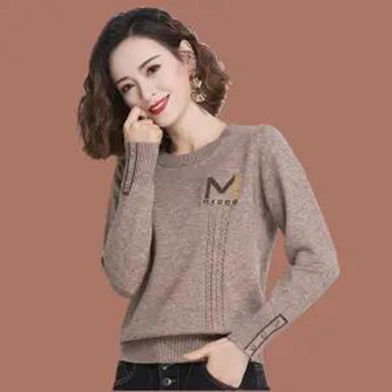 Spring  Autumn Round Neck Pullover Women's Short Loose Thin Long-sleeved Knitted Bottoming Shirt  Outer Wear