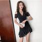 Women V-neck Off-the-shoulder Mermaid Dress Summer Drawstring Short Slim Sexy Club Dress