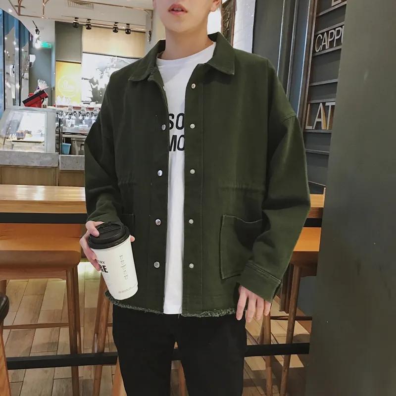 Solid Color Cotton Lapel Work Jacket Men's Loose Korean Style Trend All Match Casual Cardigan Jacket Sweatshirt