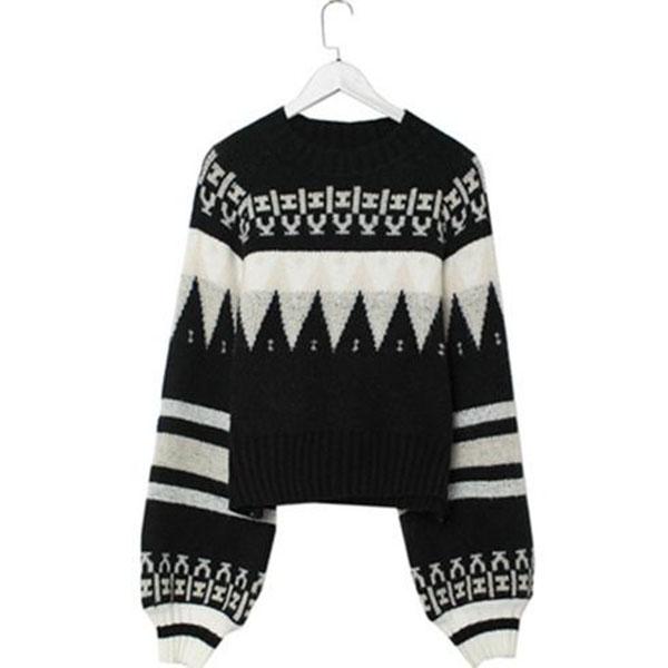 Vintage  Printed Sweater Women Bottoming Sweater Loose Casual Knit Pullover Sweater Autumn Winter