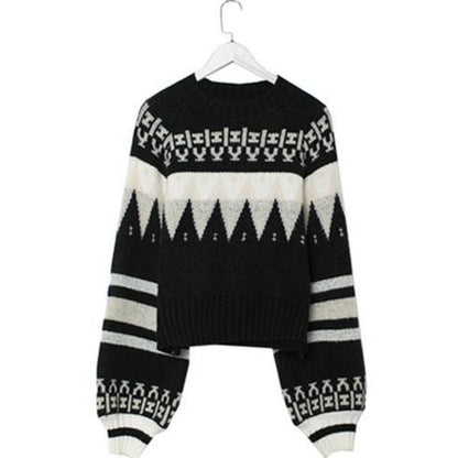 Vintage  Printed Sweater Women Bottoming Sweater Loose Casual Knit Pullover Sweater Autumn Winter