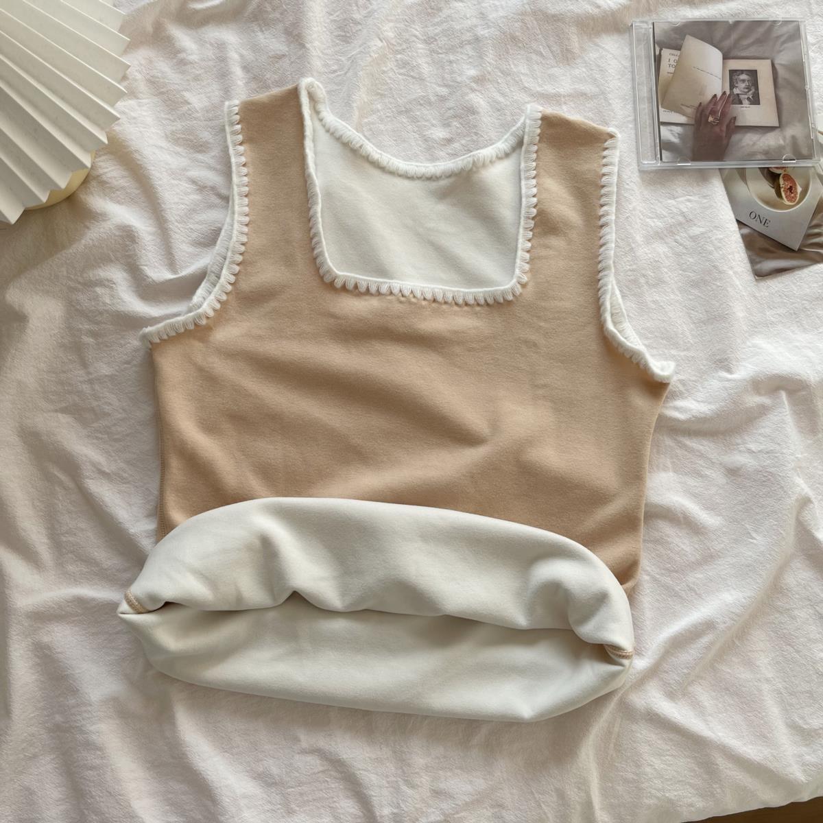 Velvet Women Vest Sexy Winter Thermals Square Neck Sleeveless Warm Body Tops Slim Solid Seamless Inner Wear Thermal Underwear