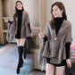 Plaid Shawl Cloak Spring and Autumn Women's Double-sided Woolen Coat British Style Retro Temperament Asymmetric