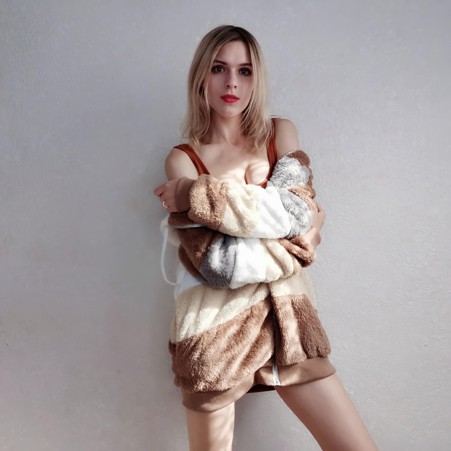 Women's Autumn and Winter Plush Warm Loose Hooded Jacket Plus Velvet Thick Women Multicolor Coat Girls Stripe Sleep Wear Big Size Plus Size S-5XL