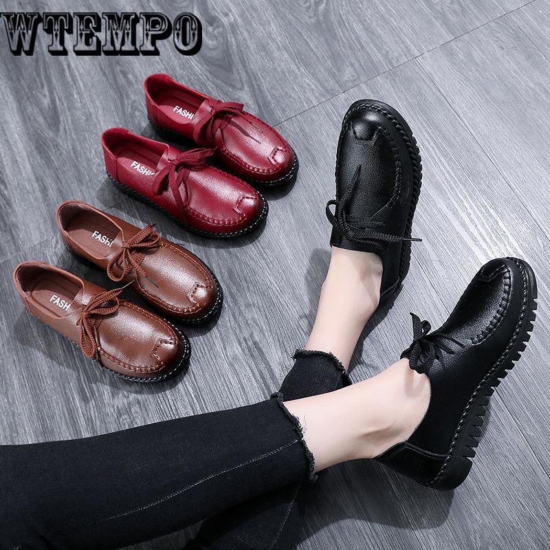 Women Real Leather Shoes Moccasins Mother Loafers Soft Leisure Flats Casual Ballet Footwear