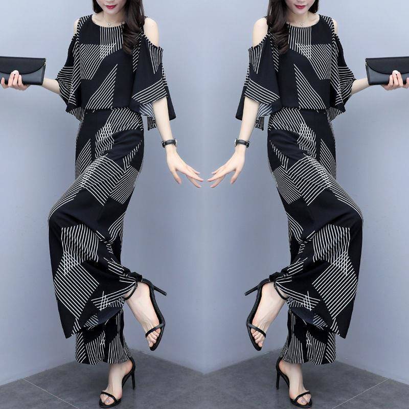 Suit Women Summer Two-piece Trousers Loose Floral Blouse Wide-leg Pants Casual Suit Temperament Elegant Sweet Cute Chiffon Suit