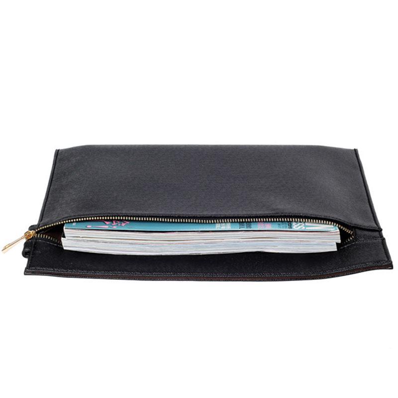 Business Briefcase Men PU Leather Zipper Buckle Waterproof A4 Paper Ipad Bags Handbag Clutch Bag