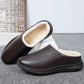 Women Unisex Winter Home Slippers Leather Waterproof Non Slip Slippers Plush Warm Indoor