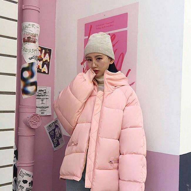 Loose Plus Size Women's Hooded Pink Cotton Jacket Winter Solid Color Short Down Padded Jacket Thick Warm Jacket