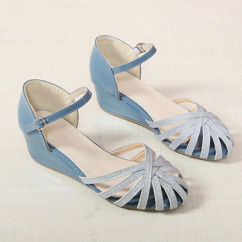 Baotou Wedges Women's Shoes Summer Fashion Trend Mid-heel Shoes with In-band Heightening Hollow Sandals