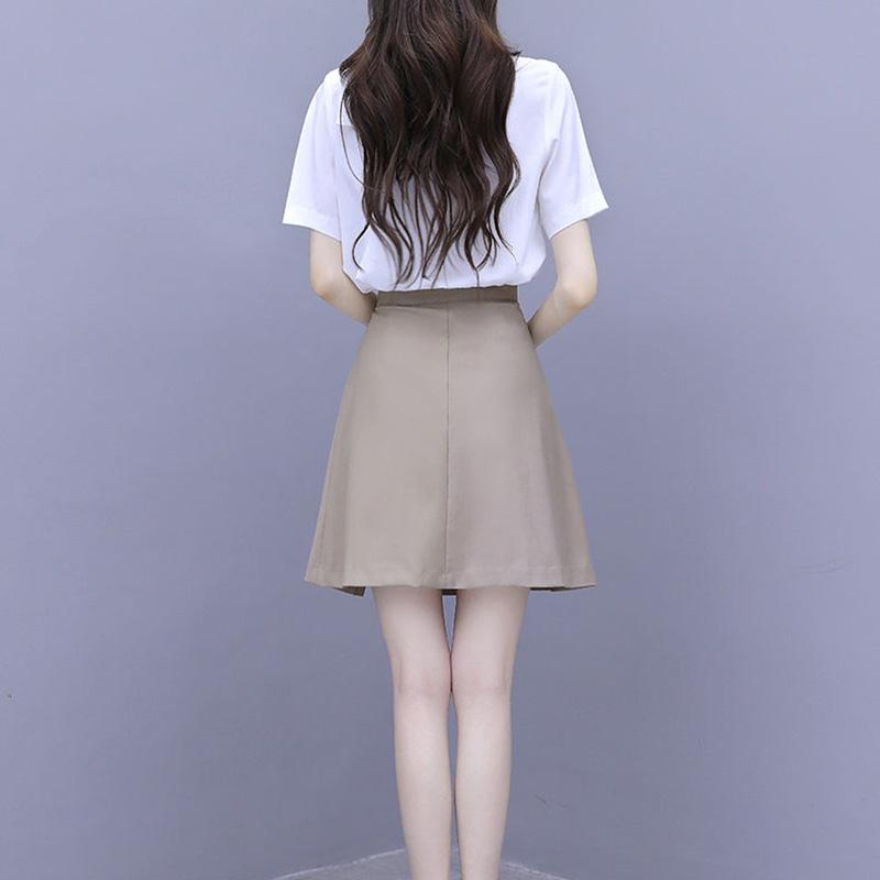Summer Women's Suit Skirt Temperament Fairy Skirt Two-piece Dress Thin Shirt Skirt Black and White Dress Can Be Worn for Work