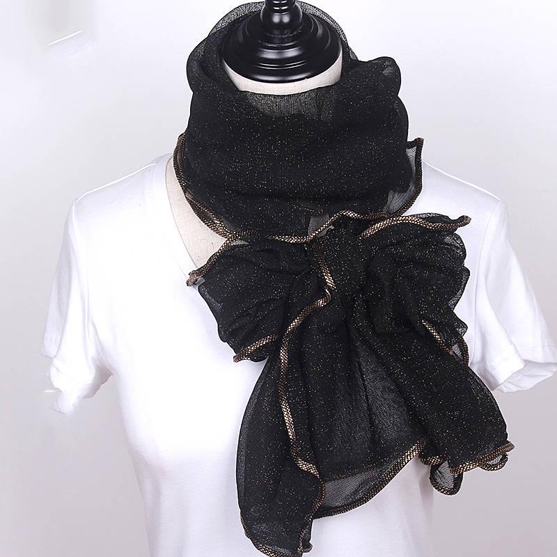Bright Silk Edging Scarf Women Long Fashion All-match Dancing Scarf Sweet Shawl Wrap