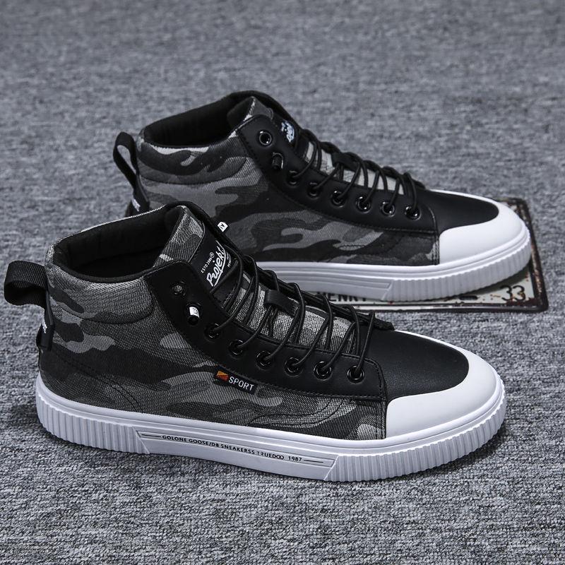 Spring Men's High-top Canvas Shoes Korean Fashion Camouflage Vulcanized Shoes Round Toe Trend Tie Sneaker Rubber Men Boots
