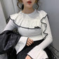 Ruffle Knit Bottoming Sweater Autumn and Winter Fashion Outer Blouse Thick Round Neck Jacket