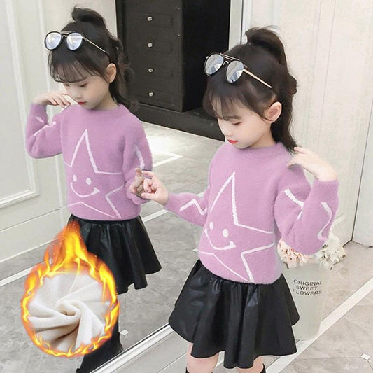 Thickened children's sweater round neck sweater long-sleeved slim bottoming shirt little girl fashion autumn and winter jacket