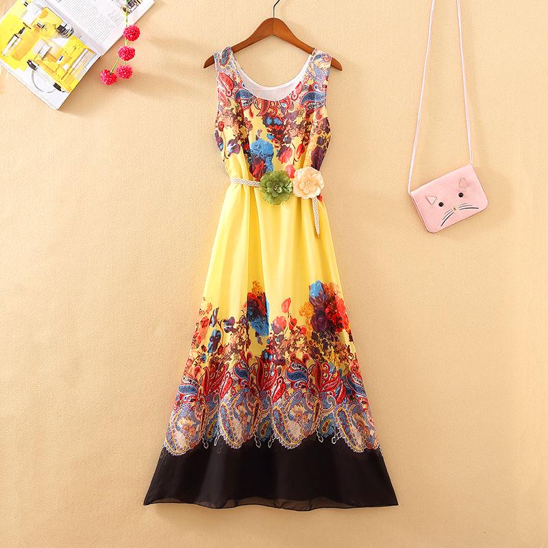 Fashion Summer Vacation Beach Dress Women Sleeveless Floral Dress Boho Long Print Plus Size Dress