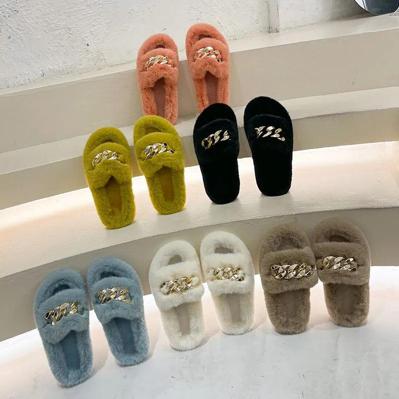 Women Winter Slippers Furry Fashion Luxury Designer 2021 New Indoor Casual Fur Cotton Slide Shoes Ladies Platform Slipper Plus Size 41
