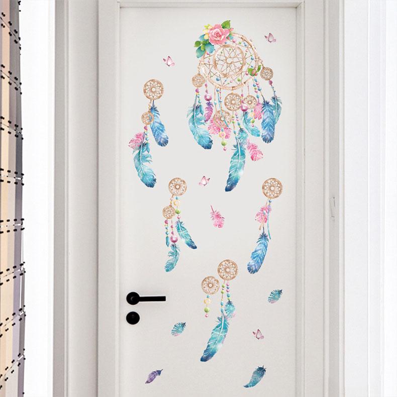 Colorful Feather Wall Stickers Catch Monternet Dream Catcher Art Design Decal Home Decoration Living