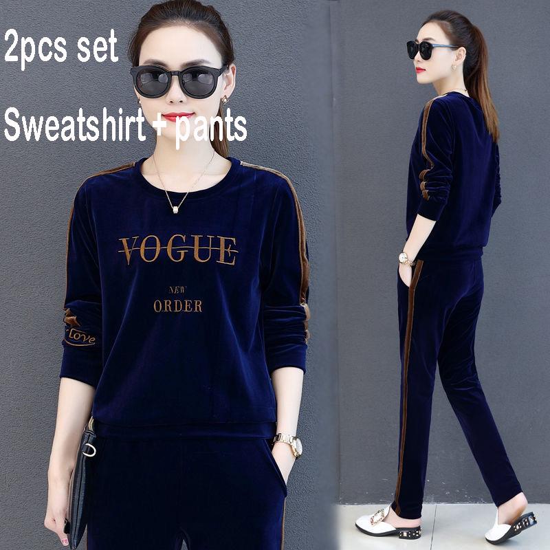 Spring and Autumn Women 2pcs set Wild Long Sleeve Casual Sweatshirt Set Large Size