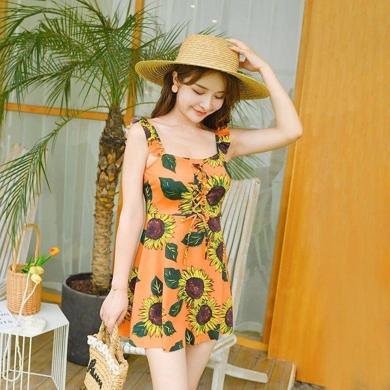 Swimsuit Women's One-piece Skirt-style Boxer Briefs Covering The Belly and Slimming Small Breasts Gathered Ladies Sweet and Cute Swimwear