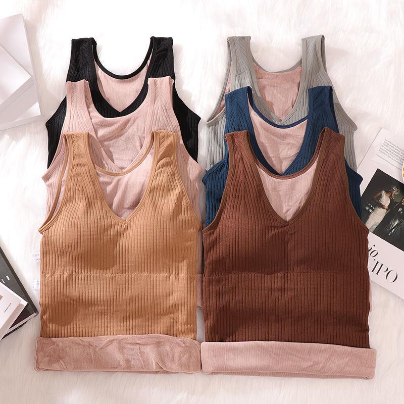 Velvet Women Vest Sexy Winter Clothing Thermal Underwear Warm Body Tops with Pad Sleeveless Slim V Neck Solid Inner Wear