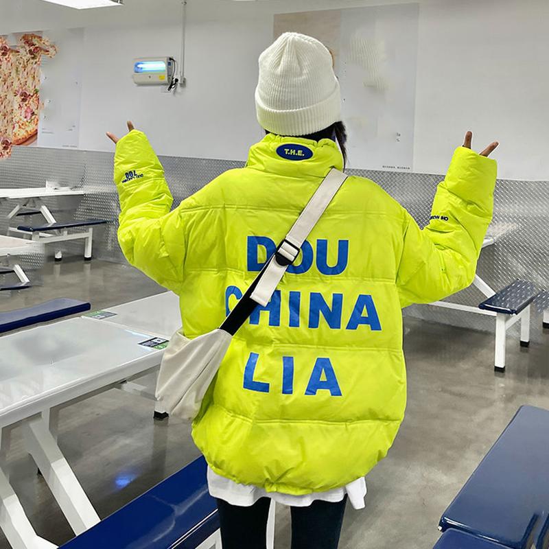 Glossy Short Women's Down Jacket Winter Korean Style Loose Cotton Clothes Casual Stand-collar Cotton Jacket