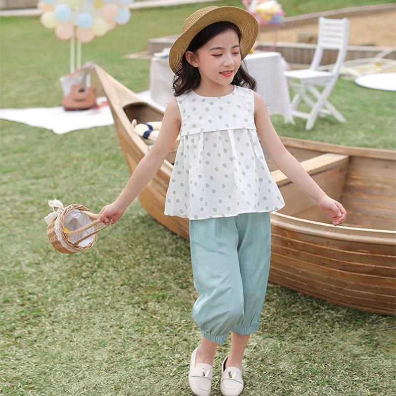 Girls' Suit Sleeveless Super Western-style Children's Clothing Big Kids Summer Fashion Sports Two-piece Suit