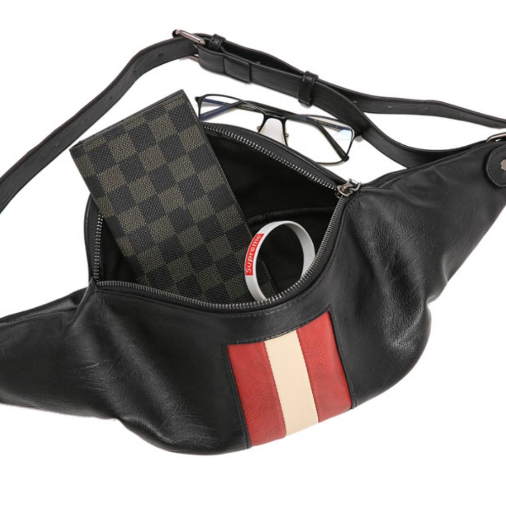 Casual Waist Bag Couple Leather Stitching Chest Bag Mobile Phone Bag Outdoor Sports Shoulder Bag