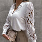 Spring/Summer Long Sleeve Thin Large Size Loose Ladies Solid Color Casual Lace Patchwork Shirt