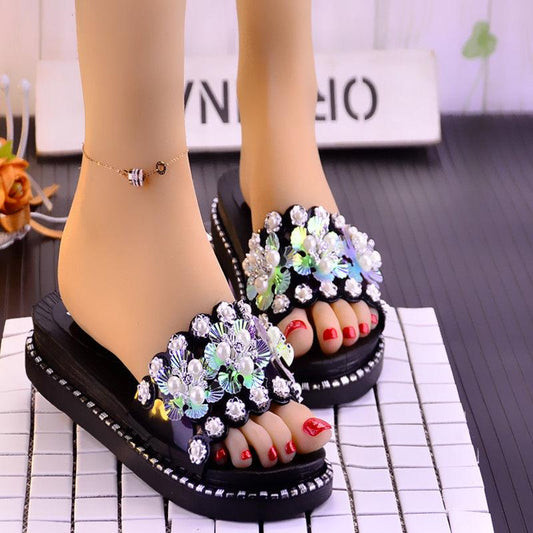 Cute Sandals Platform High-heeled Ladies Sandals Indoor and Outdoor Can Wear Summer Sandals High-heeled Ladies Shoes Sequins Decorative Sandals