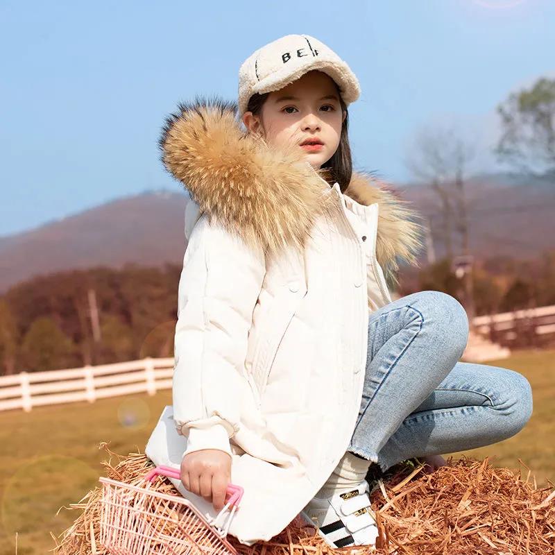 Mid-length Children's Down Jacket Winter Thick Warm White Duck Down Jacket