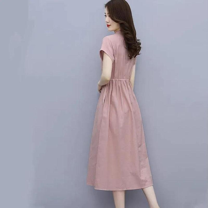 Women's Summer Dress Solid Color Round Neck Skirt Women's Large Size Mid Length A-Line Skirt