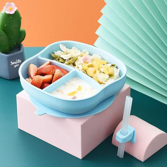 Baby Dinner Plate Baby Food Supplement Tool Complete Set of Children's Dinner Plate, Grid Eating Set All Silicone Tableware with Suction Cup