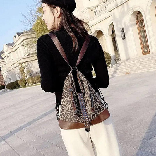 Fashion Trend Leopard Print Multifunctional One Shoulder Messenger Backpack Women's Large Capacity Travel Backpack