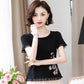 Women's Short Sleeve T-Shirt Ruffle Summer Round Neck Slim Print Top