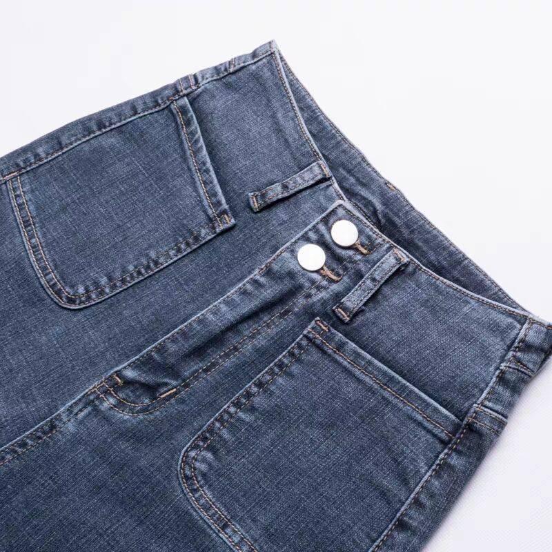 WTEMPO High-waisted Jeans Female Students Korean Tight Feet Cropped Pants Black Was Thin and Versatile