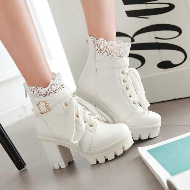 Martin Boots Waterproof Platform High-heeled Boots Lace Autumn and Winter Women's Shoes Boots Botas