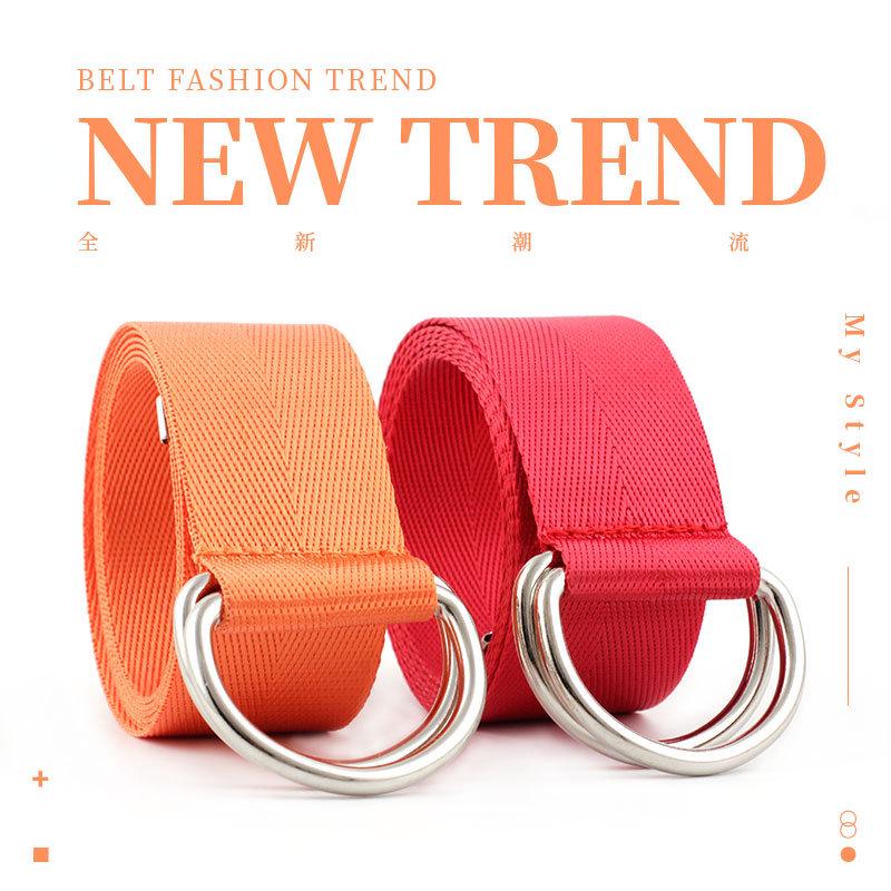 Canvas Nylon Webbing Women's Belt Korean Fashion Double Ring Buckle Ladies Canvas Long Belt
