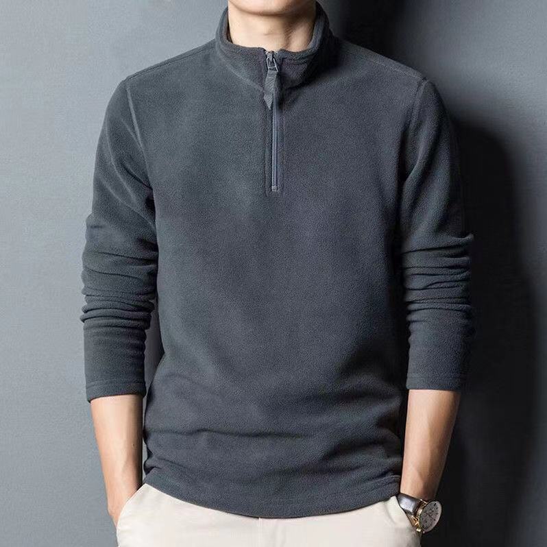 Winter Men's High Collar Solid Color Double-sided Fleece Half High Collar Sweater Imitation Fleece Pullover Warm Bottoming Shirt