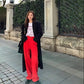 Christmas Red Jeans Female Spring Autumn High Street Loose Straight Mop Wide Legs Tide