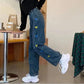 Love Embroidered Jeans Women's Straight Spring and Autumn High Waist Loose Korean Version Slim and Versatile Wide Leg Pants