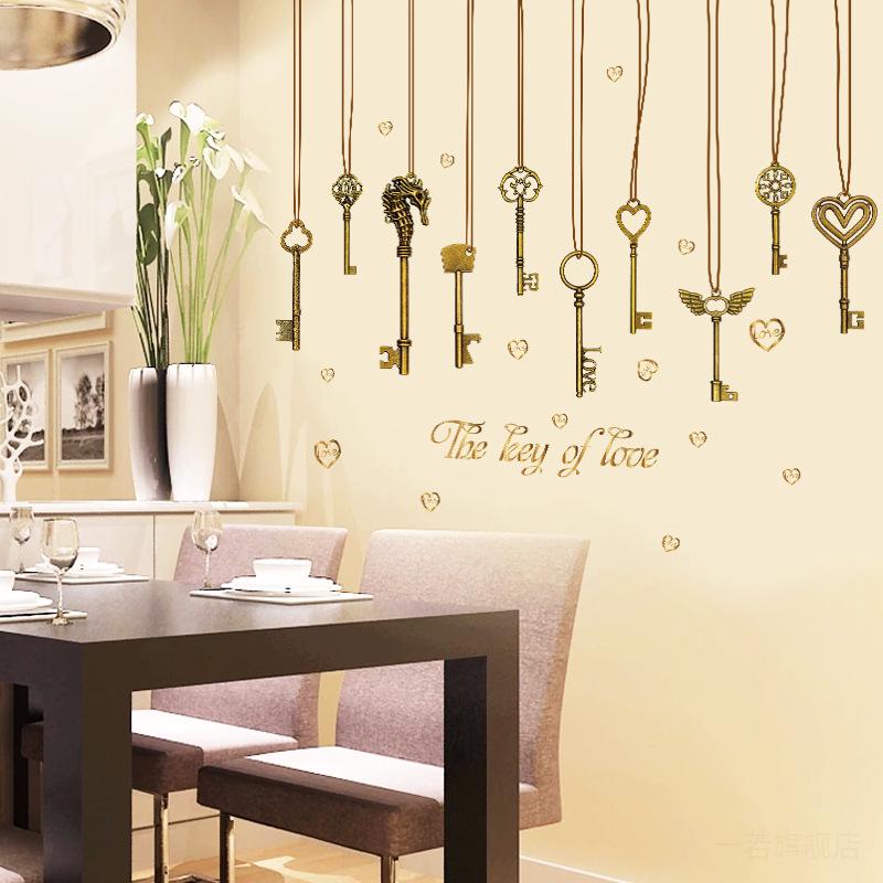 Warm key living room TV sofa background decorative painting PVC wall stickers the key of love