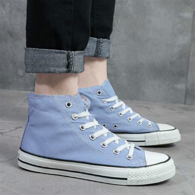 High-top canvas shoes men's flat solid color casual board shoes students wild Gao Bang couple shoes