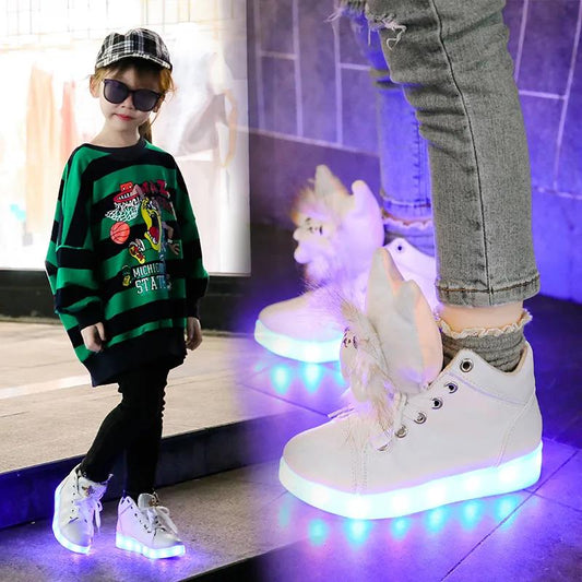 Waterproof Children's Luminous Shoes USB Charging Colorful Luminous Shoes Girls' Light Shoes Boys' Street Dance Performance Shoes