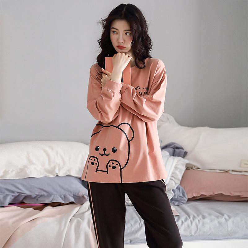 Women Pajamas Set Long Sleeve Pyjamas Suit Spring Autumn Sleepwear Winter Home Wear Loose Casual Pullover Round Neck Cute Nightwear Tops Pants