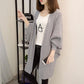 Simple Solid Color Mid-length Knitted Cardigan Jacket Spring and Autumn Women's Loose Bat Shirt with V-neck Top