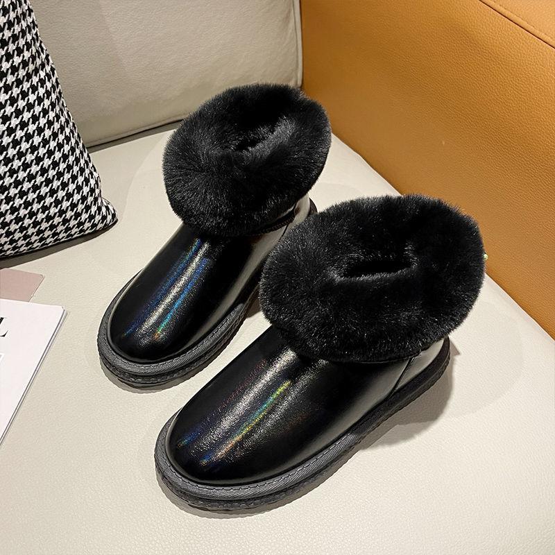 Snow Boots Women's Fur One-piece Waterproof Winter Plus Velvet Thickening Short Tube One Pedal Cotton Shoes