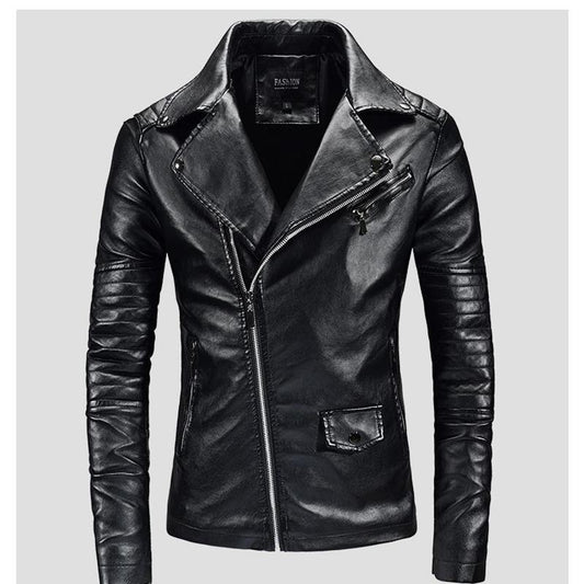 Fashion High-end Men's Leather Jacket Fashion Trend Slim Fit Plus Cashmere Warmth Send Leather Care Agent Sheepskin Jacket